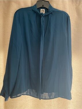 Anne Klein Tie-Neck Chiffon Blouse in Teal